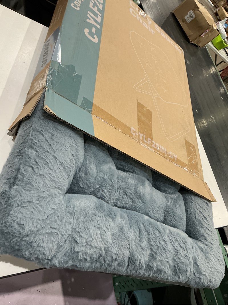 Condition photo showing Good Condition for dumos faux fur saucer chair for adults, living room folding lounge chair | comfy soft square oversized chair with metal frame moon seat, portable anti-slip for living bedroom dorm, grey grey square (21.65"d x 29.52"w x 31.1"h)