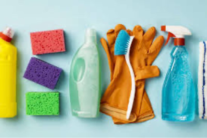 mixture of loose cleaning supplies