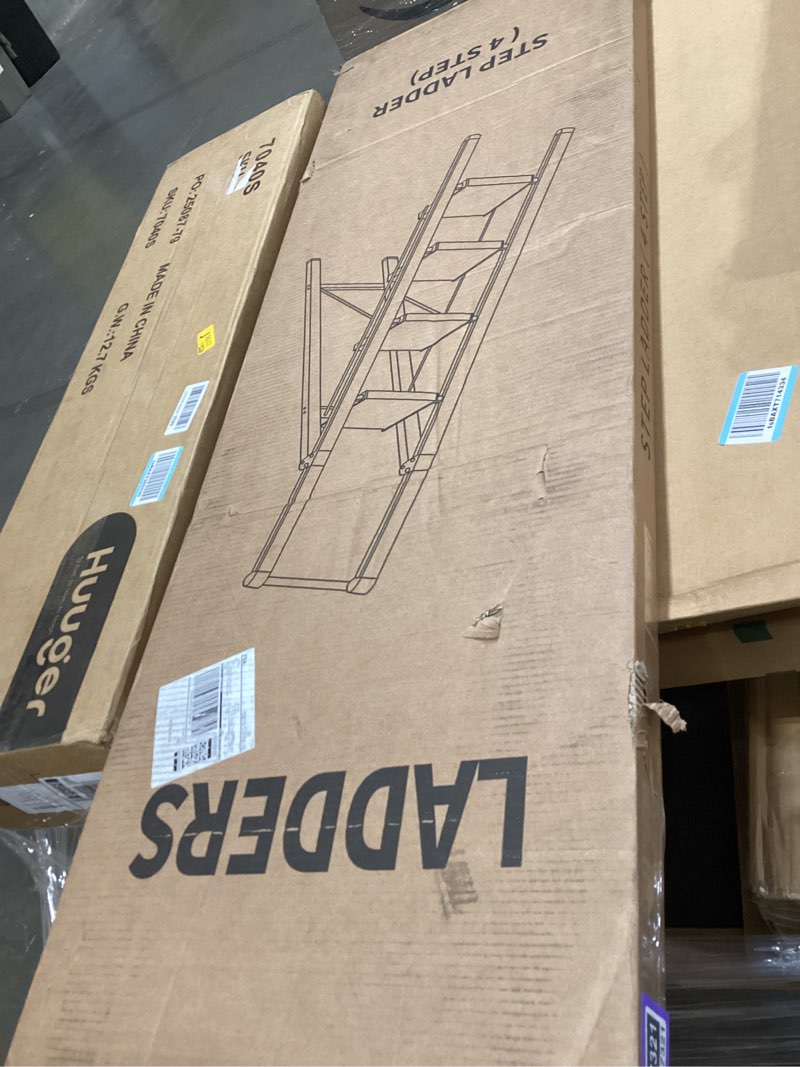 Condition photo showing New/Like New for hillhutapex 4 step foldable aluminum step ladder with handgrip, anti-slip pedal, 330 lbs capacity, lightweight & portable for home, kitchen, office, garage (white) white 4 step with handrail