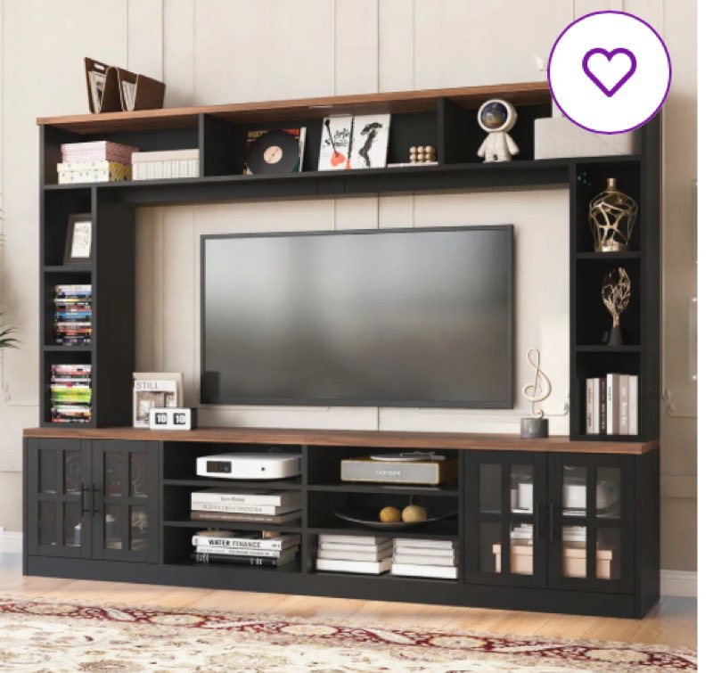 Incomplete box 2 of 2 only) 95.5\\\" W Wall Unit Entertainment Center With Bookshelves For Tvs Up 