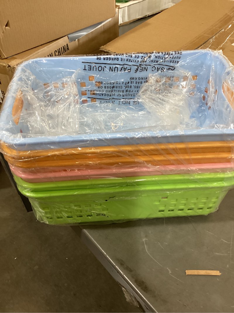 Condition photo showing New/Like New for jucoan 10 pack plastic storage baskets, 10.5 x 7 x 3.5 inch colorful classroom storage organizer baskets trays with grip handles for desktop, drawer, kitchen, bathroom, school supplies, 5 colors