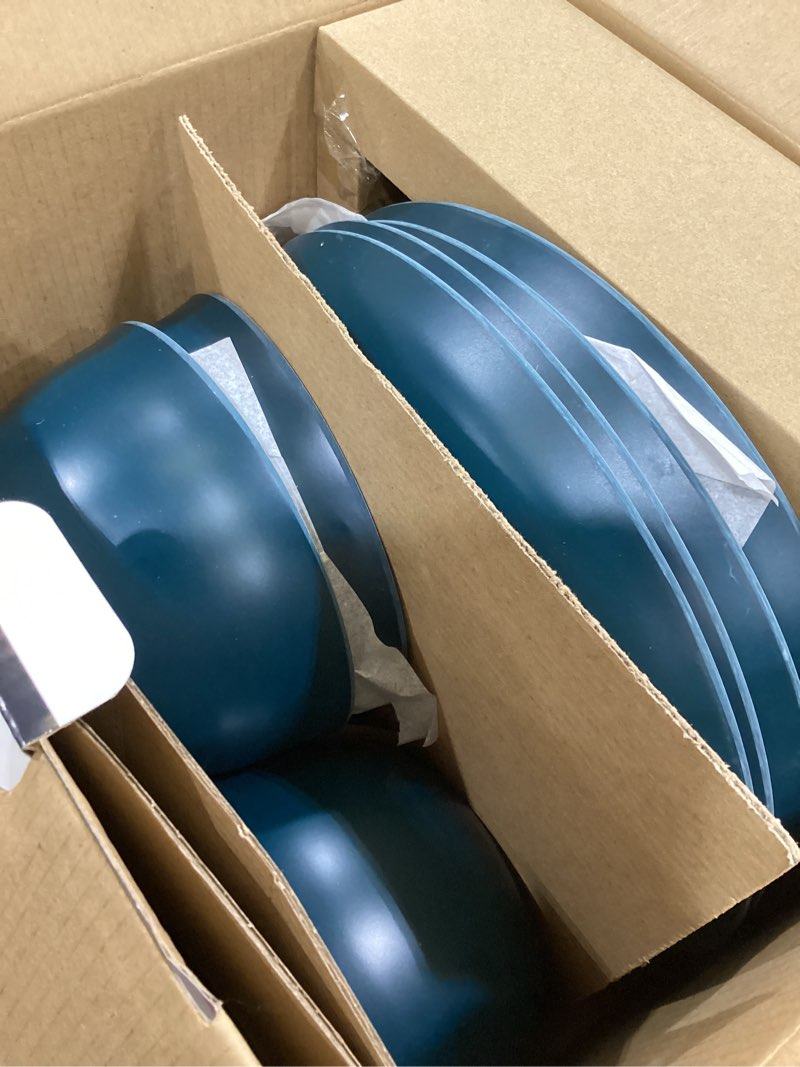 Condition photo showing As Is for Gibson Home Rockabye 12 Piece Double Bowl Melamine Dinnerware Set - Matte Teal