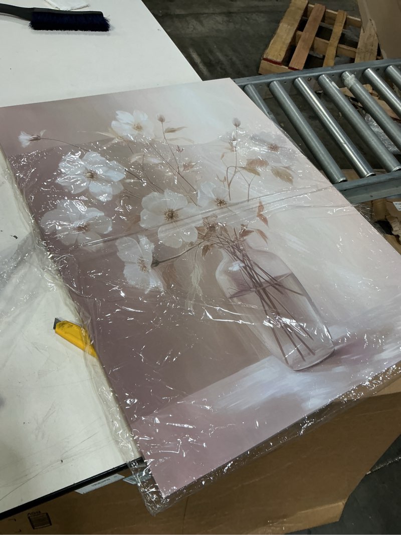 Condition photo showing Good Condition for Daktenn Floral Canvas Wall Art for Bathrooms & Bedrooms - Framed Modern Wall Decorations for Kitchen & Home Decor 32"L x 24"W White Flower Wrapped Canvas