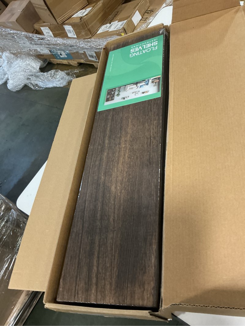Condition photo showing New/Like New for Floating Shelves - 24 Inch Wall Mounted Set of 3 Rustic Wood Shelves for Wall Decor and Living Room Storage (Brown) Brown 24 In