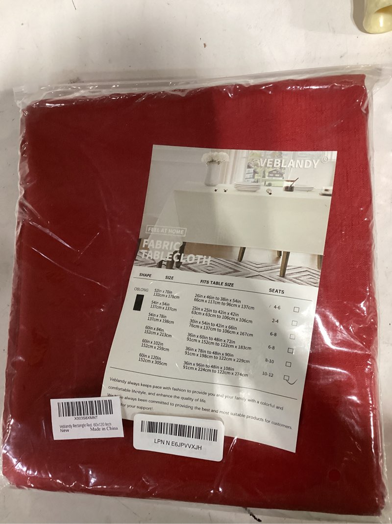 Condition photo showing Good Condition for veblandy rectangle tablecloth waterproof 60x120 inch linen textured table cloth stain and wrinkle resistant washable, decorative fabric table cover for dining, party and camping, red 120" x 60" (rectangular) red