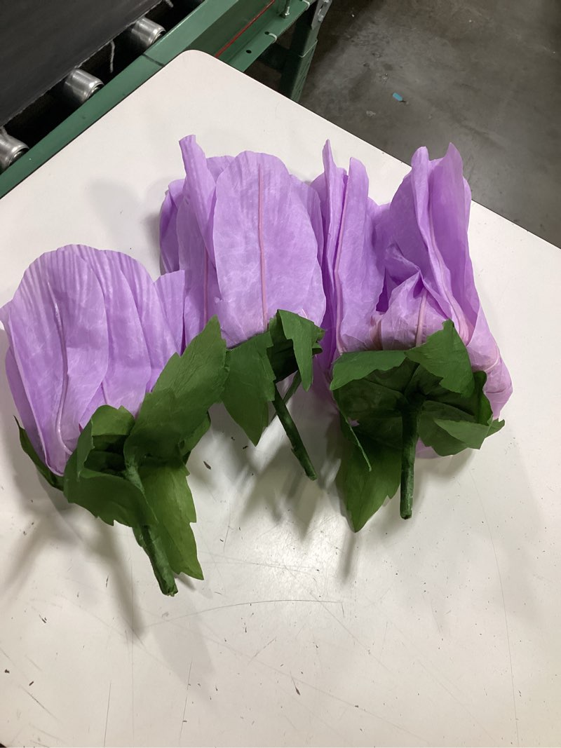 Condition photo showing Good Condition for 3 pcs 5ft large paper mix color poppy flower giant artificial poppies standing huge handcrafted poppy flower wicked party decoration for summer wedding graduation birthday garden hotel office 3 lilac purple, light violet, sakura pink poppy (only flower)