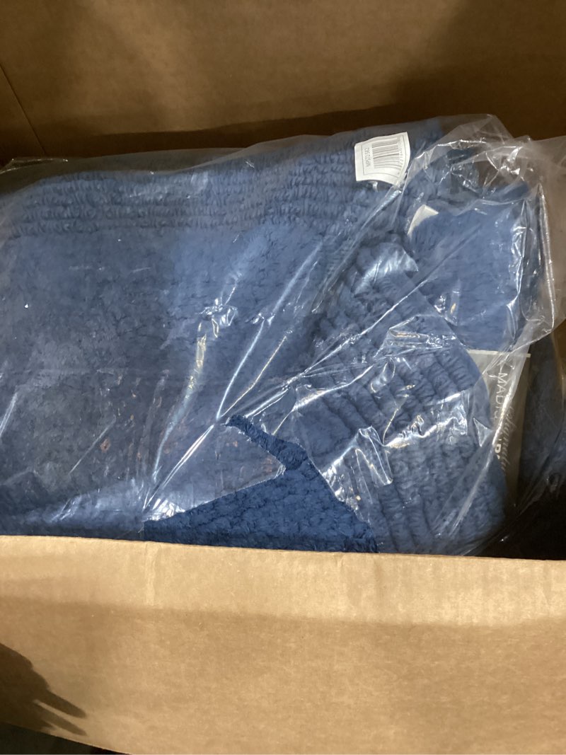 Condition photo showing As Is for madison park splendor reversible 100% cotton tufted bathroom rug-3000 gsm hotel quality luxurious plush medium pile bath mat absorbent, quick dry, shower room décor, 24x60 navy navy 2' x 5' (rectangular)