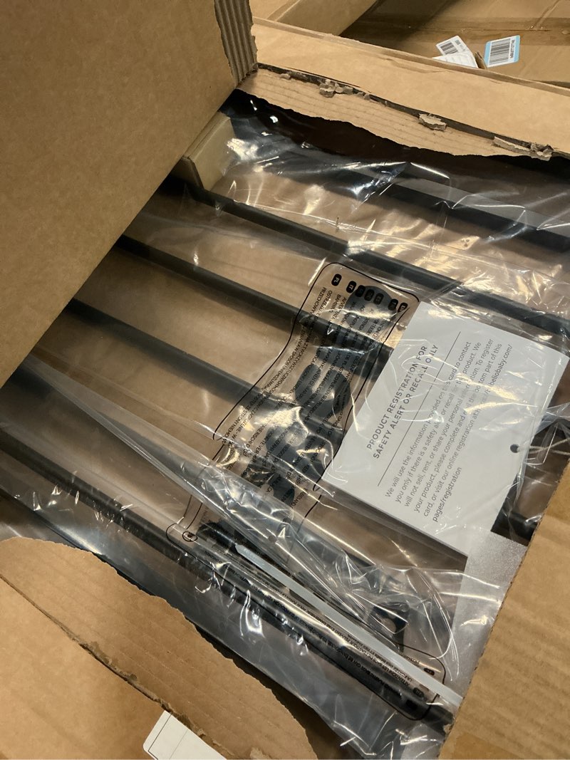Condition photo showing New/Like New for babelio baby gate for doorways and stairs, 26-31" pet gate with wide walk thru door and lock indicator, no drill pressure mounted safety gate with double lock and self-closing, black black 26-31"w, 30"h