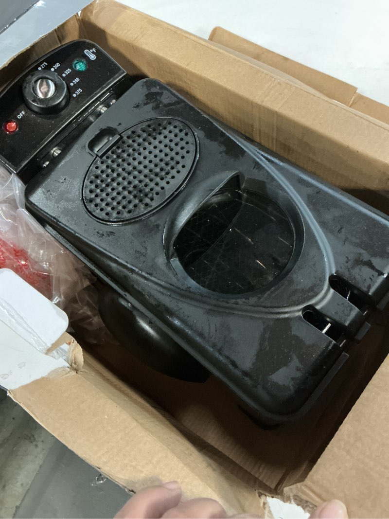 Condition photo showing As Is for Elite Gourmet EDF2100 Electric Immersion Deep Fryer Removable Basket Adjustable Temperature, Lid with Viewing Window and Odor Free Filter, 2 Quart / 8.2 cup