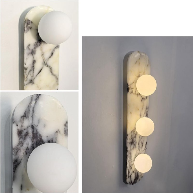 Natural Marble Wall Sconces, 3-Light Alabaster Light, Hardwired Wall Light Fixtures, Modern Wall Mou