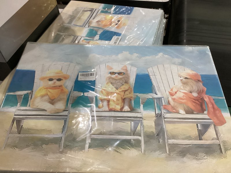Condition photo showing Good Condition for ooeiiiy beach cat canvas wall art beach themed wall decor casual themed picture poster wall decor funny cat prints painting framed artwork for bathroom toilet office livingroom bedroom 12''x16'' beach cat 16"l x 12"w