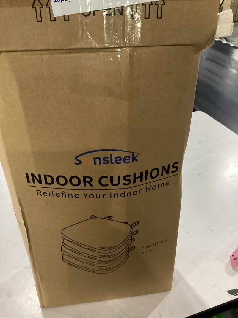 Condition photo showing Good Condition for sunsleek chair cushions for dining chairs, d-shaped seat cushions with removable washable cover and ties, chair pads for kitchen, indoor dining room, patio chairs, 17'' x 16'', set of 4, beige beige 4 count(pack of 1)