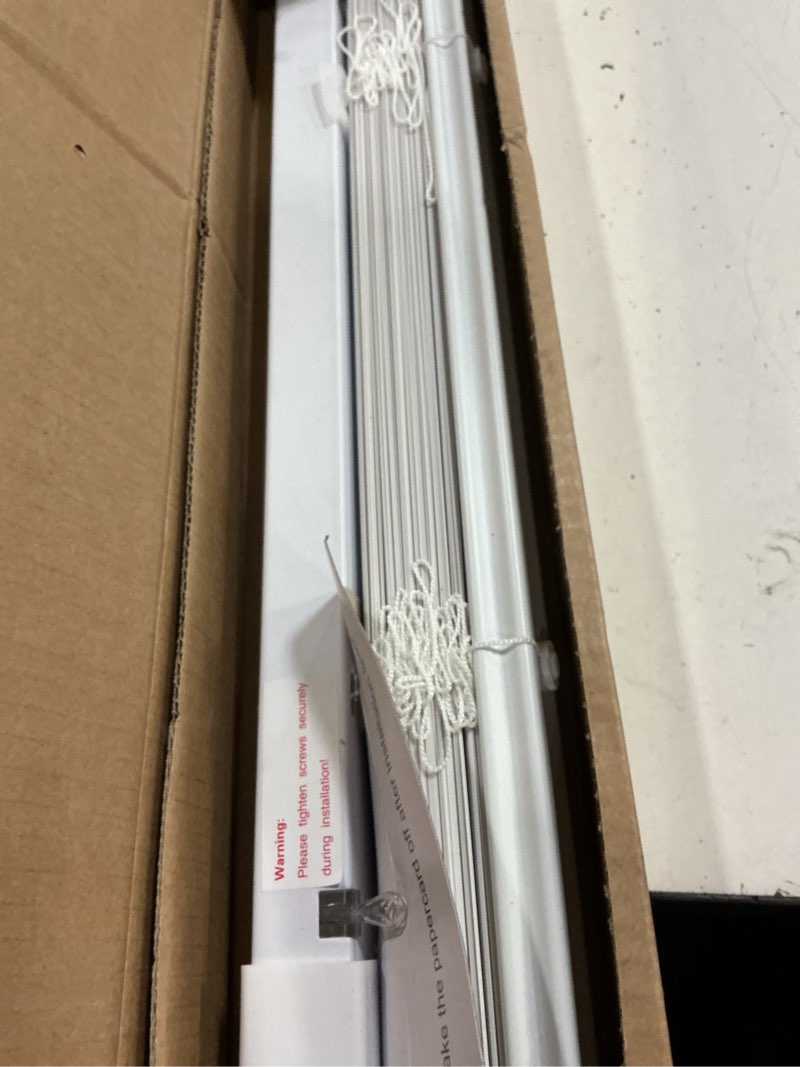 Condition photo showing New/Like New for lazblinds no tools no drill 1" vinyl mini blinds, cordless blinds for windows, light filtering horizontal window blinds & shades, 45" w x 48" h, white cordless-white 45" w x 48" h