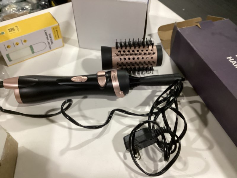 Condition photo showing New/Like New for Rotating Hair Dryer Brush 2 in 1 Thermal Blow Brush Set with Auto Rotating 360° Fast Drying Multi-Temperature Settings Detachable Design Heated Hot Air Brush for Curling Volumizing Drying Hair (Black)