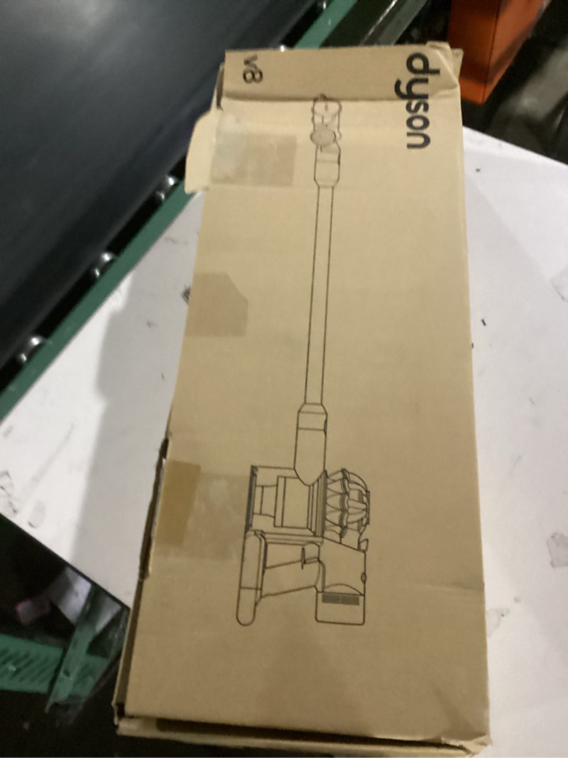 Condition photo showing As Is for dyson v8 plus cordless vacuum, cleans hard floors and carpets, detangles, converts to handheld, 115aw, 2 power modes, up to 40 minutes¹