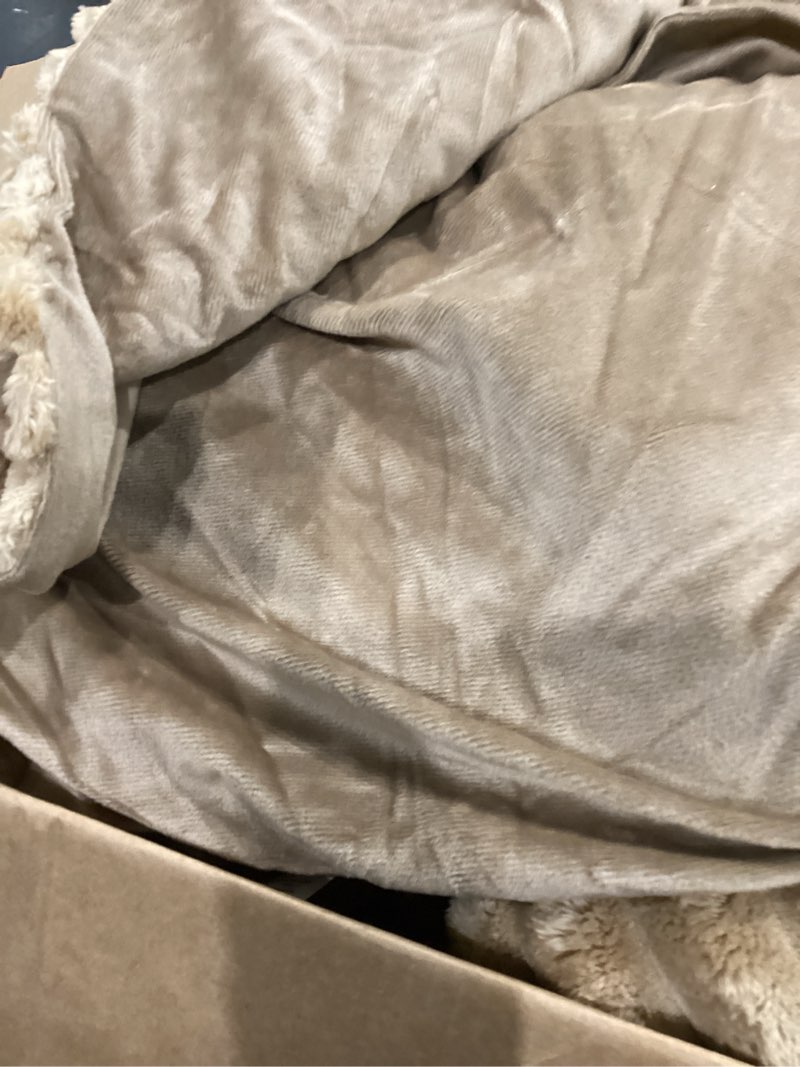 Condition photo showing As Is for similar ))bedelite fleece throw blanket for couch - 300gsm soft & warm fluffy cream white blanket, decorative and giftable striped blankets for women, men, 50\"x60\" cream throw(50\"x60\")