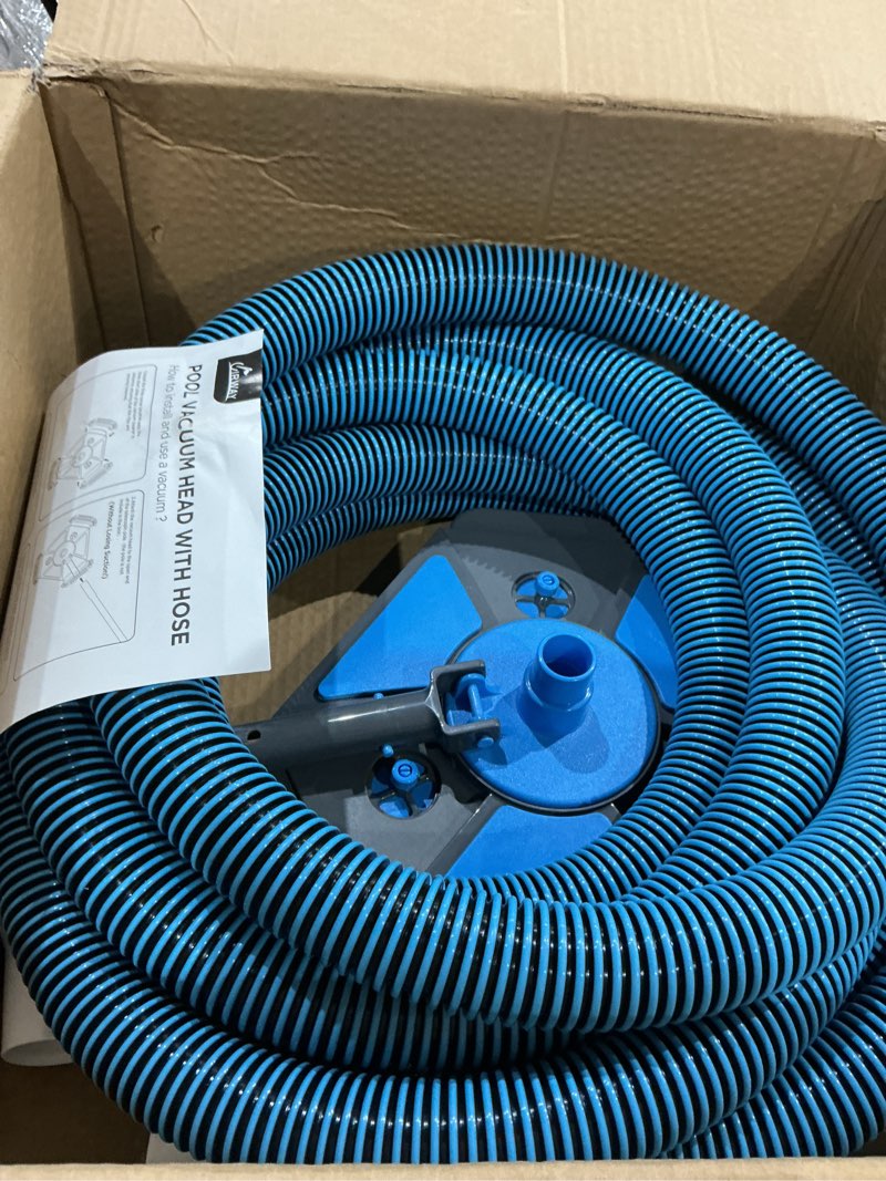 Condition photo showing Good Condition for uirway upgrade pool vacuum head with side brush & 360° swivel cuff, heavy duty manual kink-resistant 1-1/2" x 30 ft vacuum hoses, weighted triangular shape for inground & above ground pool(no pole) 30ft hoses blue
