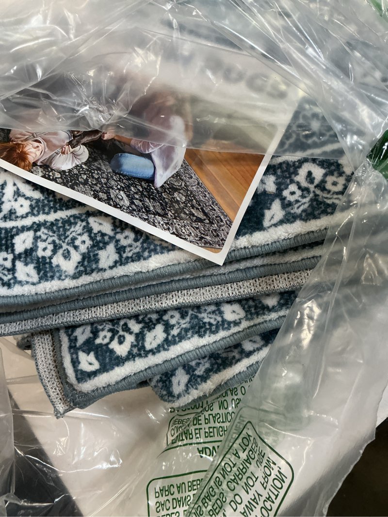 Condition photo showing Good Condition for vintage washable 2x8 runner rug non slip, navy hallway runner rug, super soft kitchen runner rug, printed faux wool thin carpet runner for entryway indoor laundry room bedroom 2' x 8' (runner) navy and white