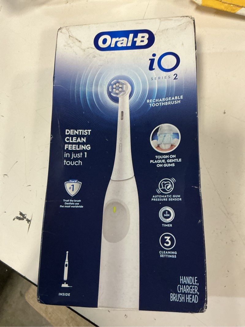Condition photo showing Good Condition for oral-b io series 2 rechargeable electric powered toothbrush, pure white with 1 gentle care brush head - automatic pressure sensor to protect gums - 3 modes - 2 min timer