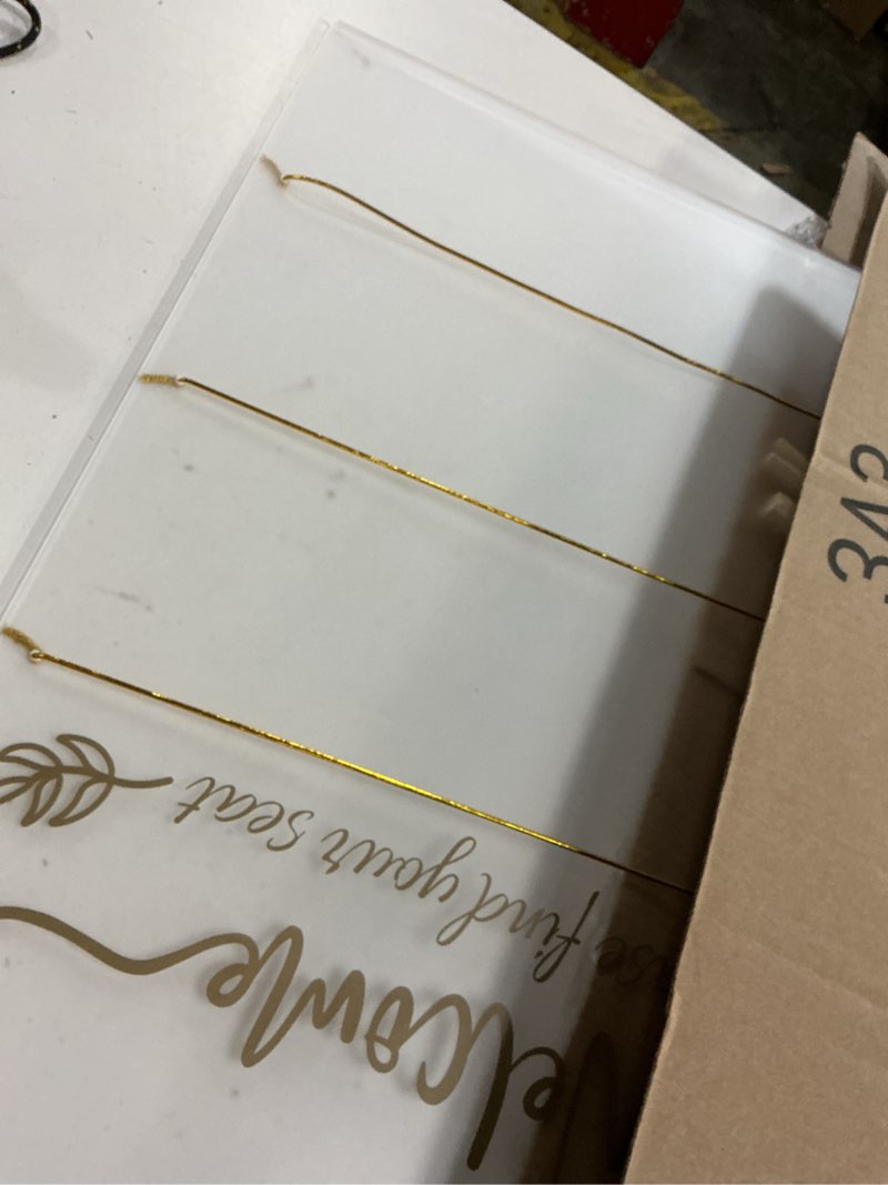 Condition photo showing As Is for wedding seating chart board 24 x 18 inch frosted acrylic find your seat decal find your seat sign blank seating chart display with 3 ropes and 20 wooden clips for wedding reception