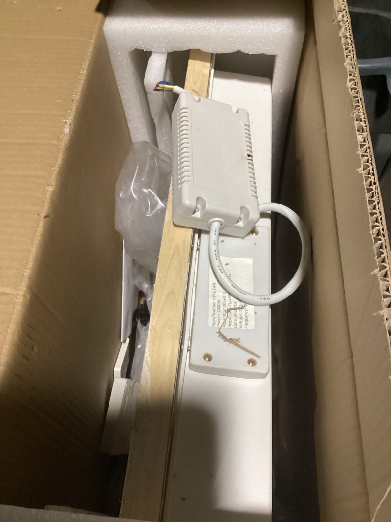 Condition photo showing As Is for bathroom fan with light and 1900w heater, 180 cfm ventilation, remote control,quiet exhaust, 4-in-1 design for heating, lighting, ventilation & air circulation for comfort in any season 1900w white