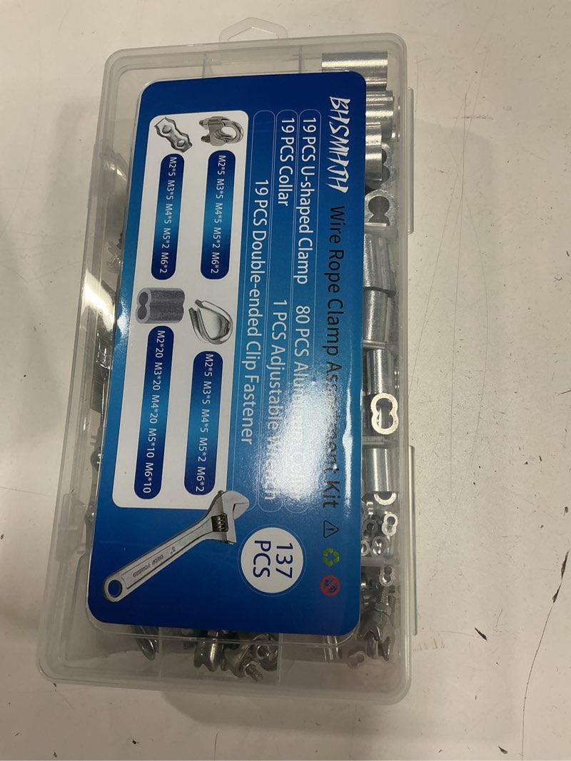 Condition photo showing Good Condition for 137pcs 304 stainless steel wire rope cable clip clamp kit, with stainless steel duplex wire rope clips,thimblea and aluminum crimping loop(m2,m3,m4,m5,m6) and7inch wrench.