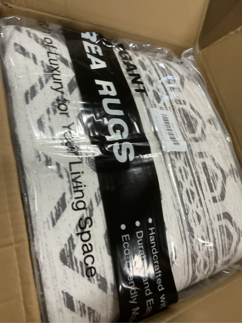 Condition photo showing New/Like New for 8x10 Area Rug for Living Room Moroccan Washable Rugs Non Slip Indoor Floor Carpet Foldable Large Soft Area Rug for Dining Room Bedroom with Low Pile(Grey,8'x10') Grey 8' x 10' (Rectangular)