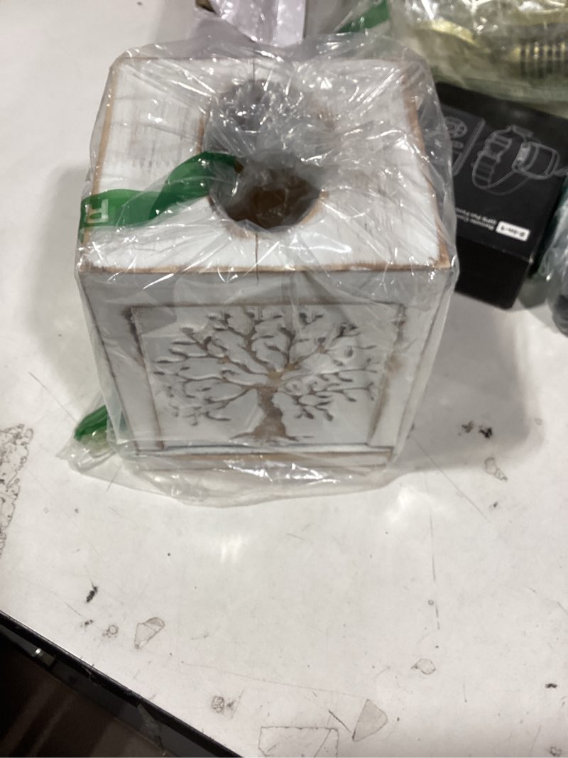 Condition photo showing New/Like New for swallowliving wooden tissue box cover square - weighted farmhouse facial tissue holder with sliding bottom - distressed white tree of life dispenser for bathroom vanity, bedroom & living room decor square white tree of life