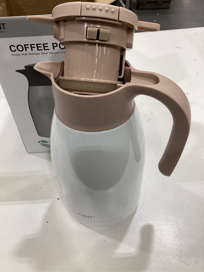 Condition photo showing As Is for gint 50.7 ounces stainless steel thermal coffee carafe with lid/double walled vacuum thermal carafe / 12 hour heat retention (white, 1.5l) white 50.7 ounces