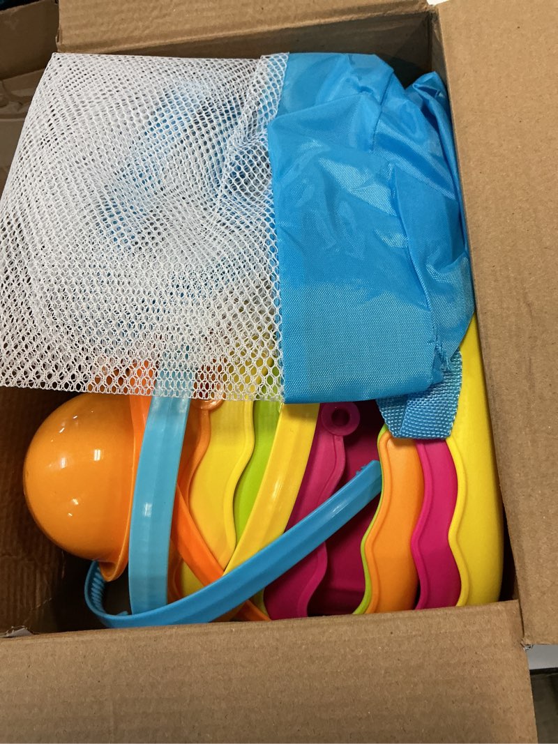 Condition photo showing Good Condition for beach sand toys for kids with 4 collapsible beach bucket, beach essentials | travel sand toys for kids ages 4-8 with sifter shovels set & mesh bag, sandbox outdoor beach toys for toddlers boys girls