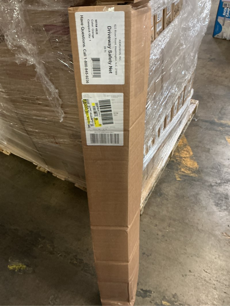 Condition photo showing New/Like New for kidkusion non-retractable driveway safety net, orange, 28' | outdoor barrier; playtime safety; yard safety