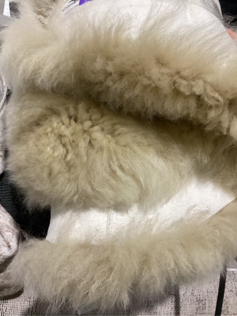 Condition photo showing As Is for llb genuine sheepskin area rug wool rug fur carpet fluffy shaggy fur rug for living room kids bedroom real sheepskin throw lambskin rugs sofa mat chair seat covers (tan, 2 x 6 ft sheepskin) tan 2' x 6' (sheepskin shape)