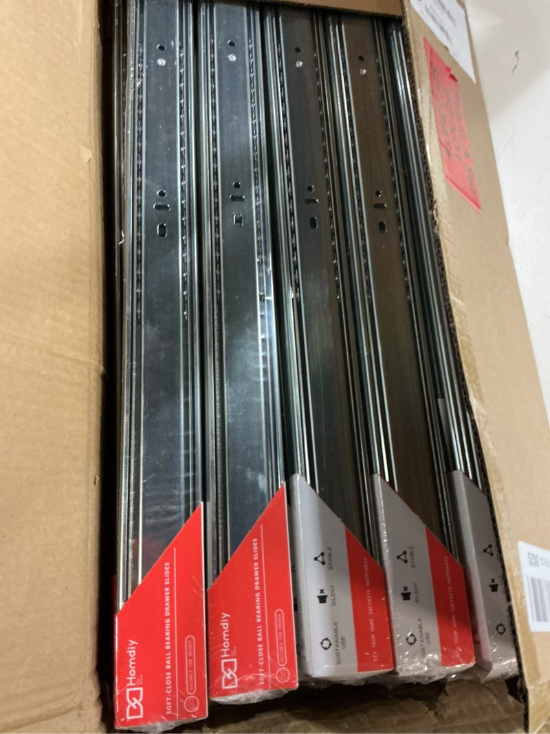 Condition photo showing New/Like New for homdiy 10 pairs soft close drawer slides 22 inch heavy duty side mount dresser cabinet rails metal ball bearing and full extension kitchen cabinet drawer runners 100 lb capacity 22 inch 10 pairs