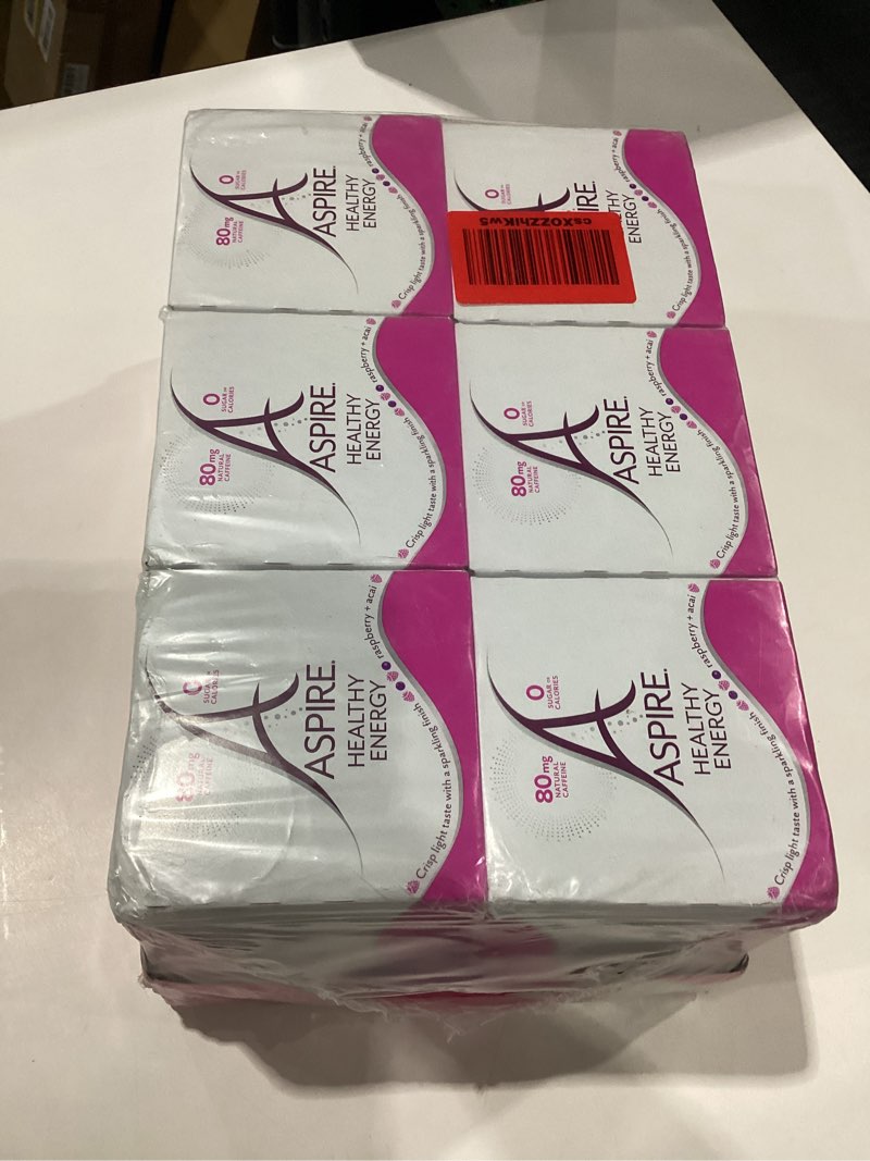 Condition photo showing New/Like New for BEST BY 11/09/2026 ASPIRE® Raspberry Acai, Healthy Energy Drink 80mg Natural Caffeine, Zero Sugar No Carbs Keto Friendly, 24 Pack Green Tea Sugar Free Drink Low Caffeine Zero Calorie