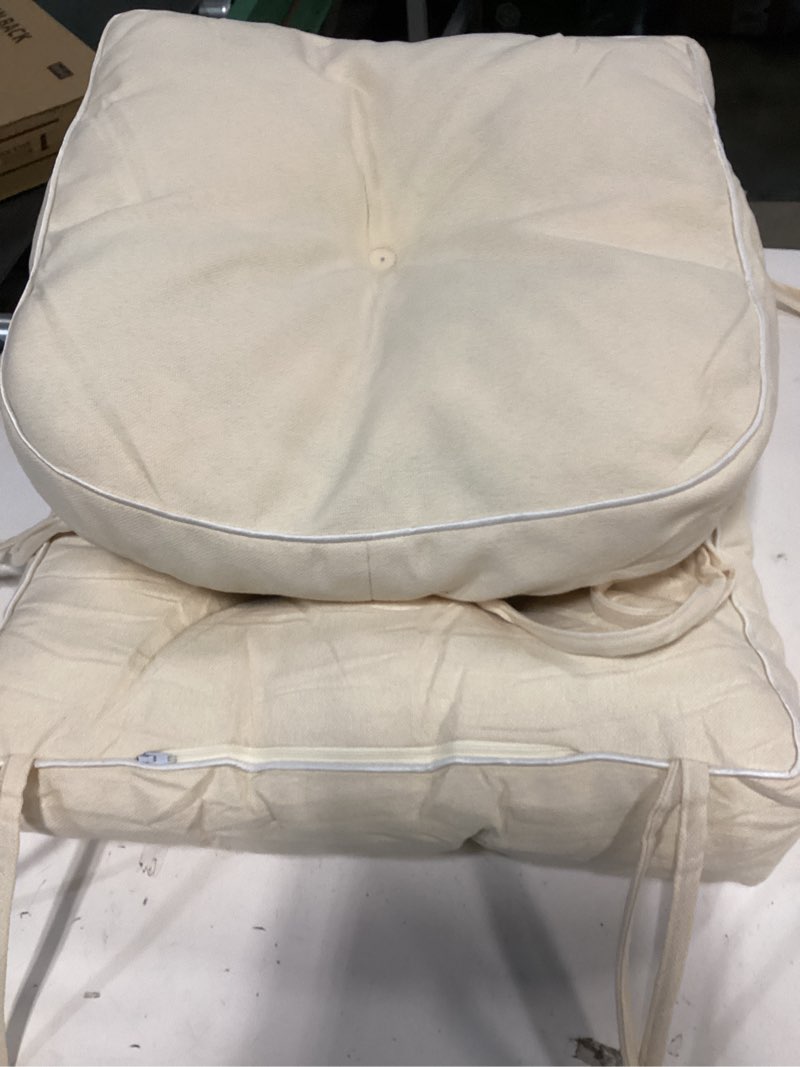 Condition photo showing Good Condition for Rocking Chair Cushion Set, Waterproof and Fade-Resistant Patio Chair Cushions, Tufted Chair Pads for Rocker Furniture, 17x17 Inch, Indoor/Outdoor Seat Cushions with Ties, Beige Beige 17"X17"/21"X17"