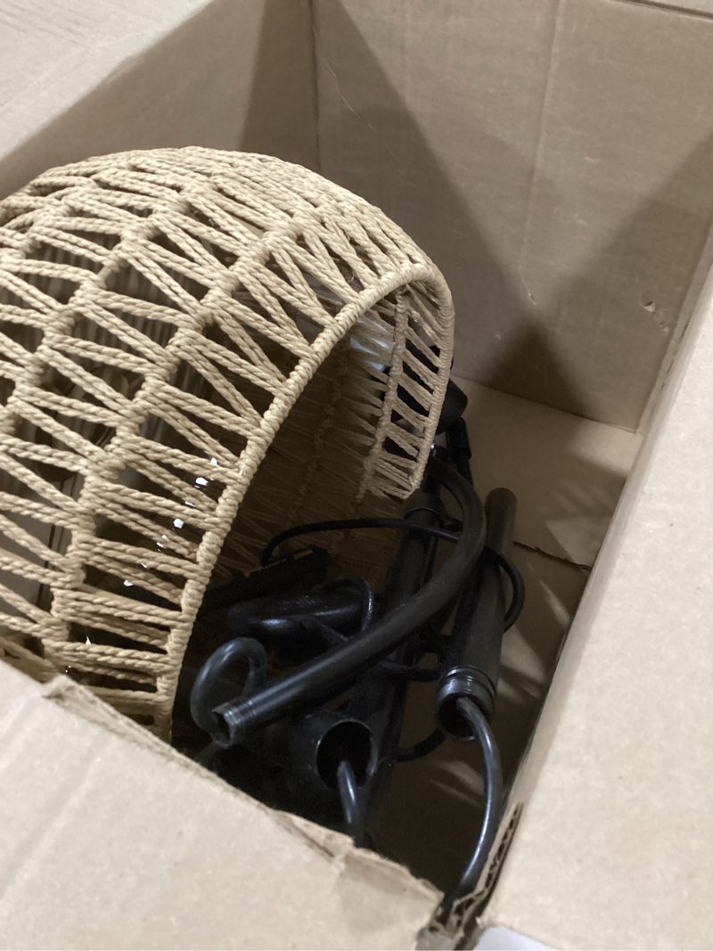 Condition photo showing As Is for Arc Floor Lamps for Living Room with 3 Color Temperatures, Black Standing Lamp with Remote & Dimmable LED Bulb, Rattan Boho Floor Lamp, Farmhouse Tall Lamp for Bedroom, Over Couch Arched Reading Light Bohemian