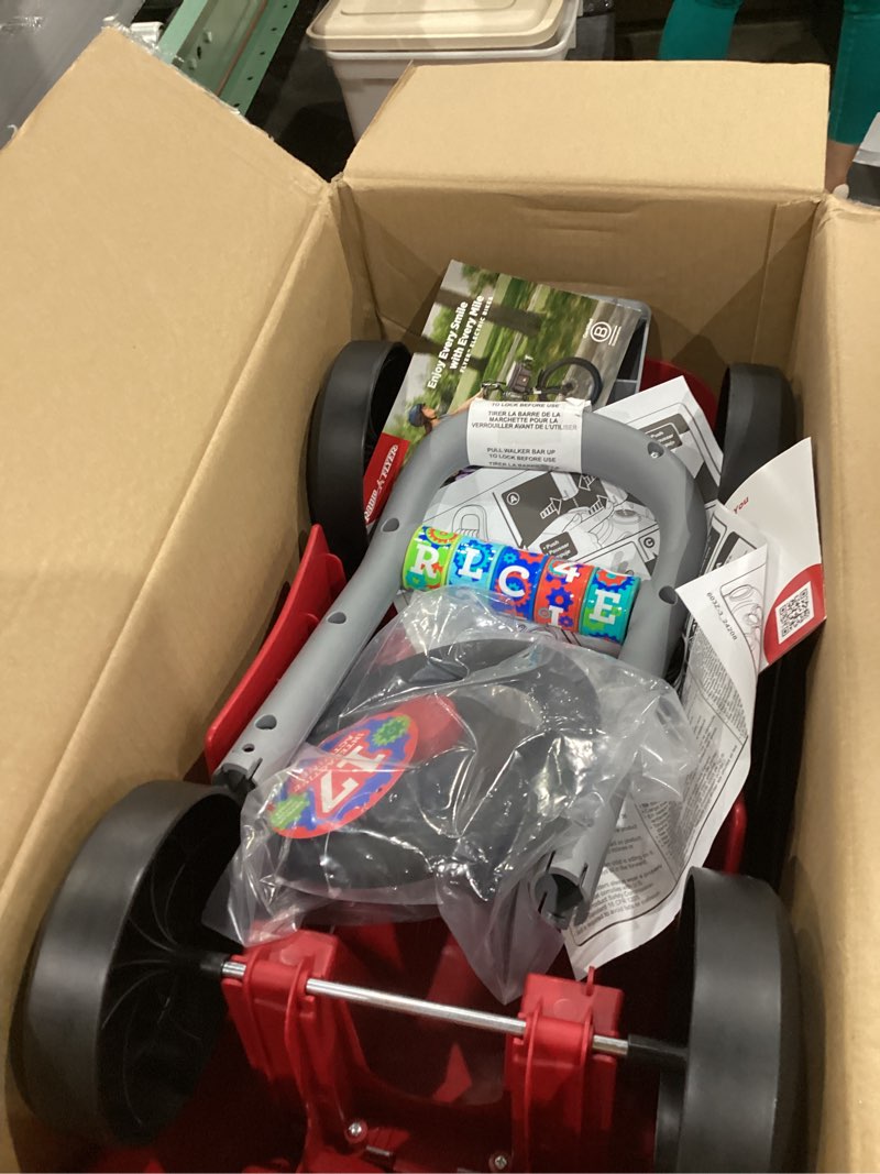 Condition photo showing Good Condition for radio flyer busy buggy, for toddlers 1-3, 3-in-1 push walker ride on car with 17 sensory activities, anti-tip feature, under-seat storage, horn and gears, 42 lb capacity, toddler ride on toys red