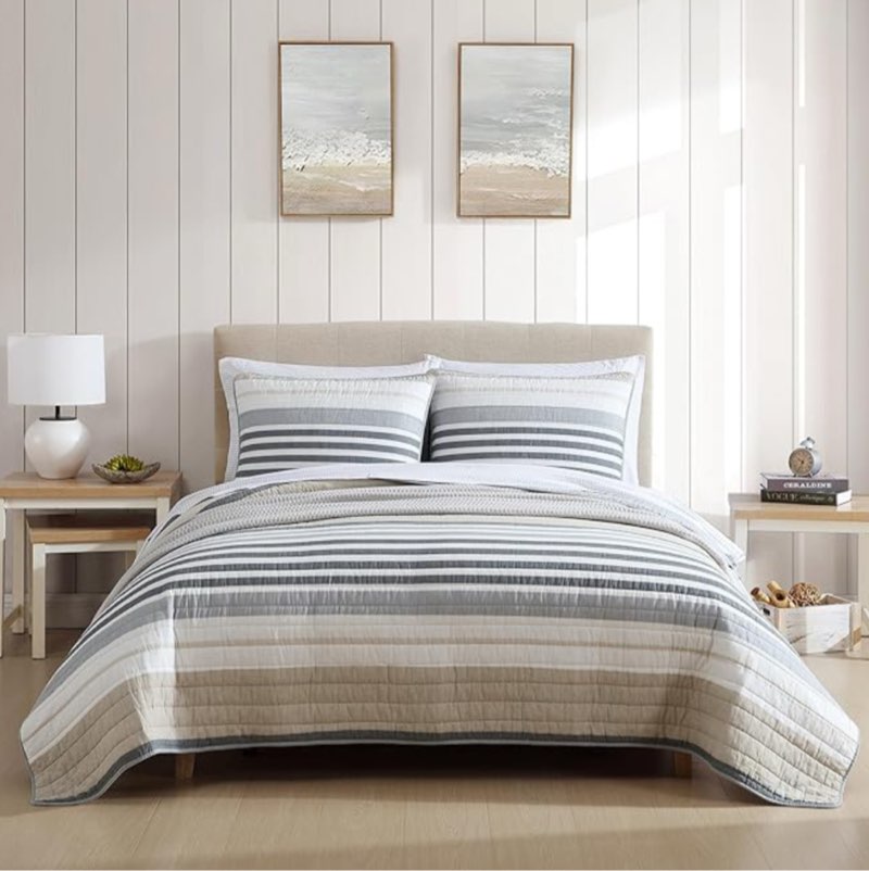 Nautica - Twin Quilt Set, Reversible Cotton Bedding with Matching Sham, Modern Home Decor for All Seasons (Dover Beige, Twin)