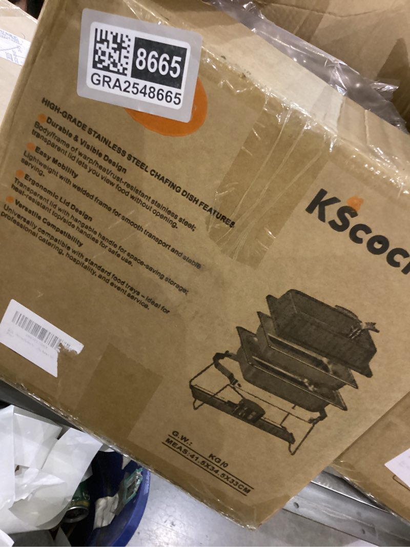 Condition photo showing New/Like New for Chafing Dishes for Buffet, 4 Pack 5QT Square Stainless Steel Chafing Dish Set for Home Parties, Christmas Gatherings, Catering Events Complete Buffet Warmer Set (Blue)