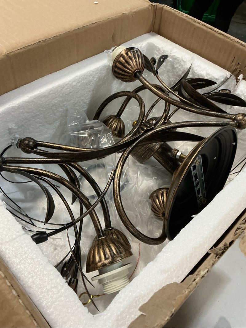 Condition photo showing As Is for Flower Semi Flush Mount Ceiling Light, Rustic Ceiling Fixture with Frosted Glass Shade, Sputnik Chandelier for Kitchen Bedroom (6 Lights)