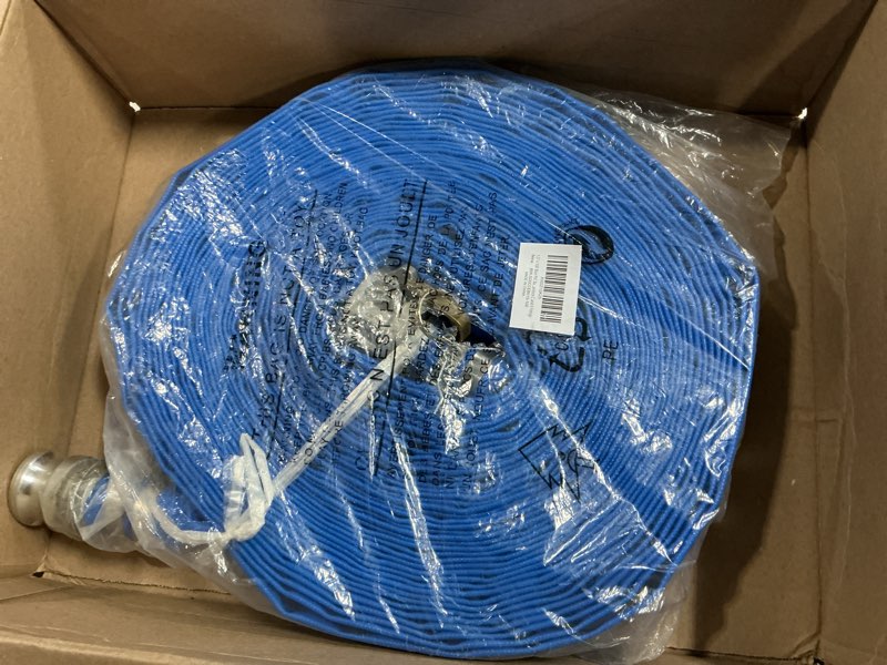 Condition photo showing New/Like New for 1.5" x 100' blue pvc backwash hose with camlock c and e fittings, heavy duty discharge hose, durable reinforced pool drain hose for swimming pools