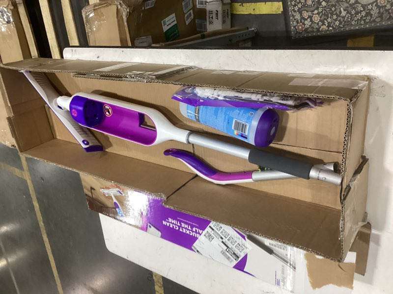 Condition photo showing Good Condition for swiffer powermop multi-surface mop kit for floor cleaning, fresh scent, mopping kit includes powermop, 2 mopping pad refills, 1 floor cleaning solution with fresh scent and 2 batteries purple and white