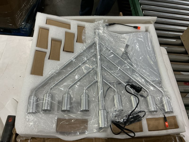 Condition photo showing New/Like New for large modern antique silver nine branch electric chabad style hanukkah menorah with flame shaped led light bulbs, perfect as home decor - living room side table, dining room and entryway