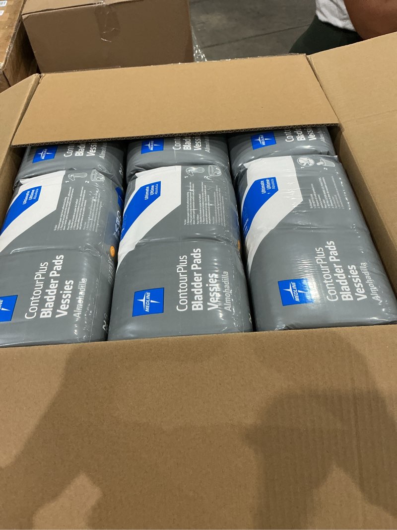 Condition photo showing New/Like New for medline contourplus bladder pads, women & men, discreet, long length, incontinence, overnight, postpartum, leaks, ultimate absorbency, 8x17, 168-count ultimate absorbency count of 168