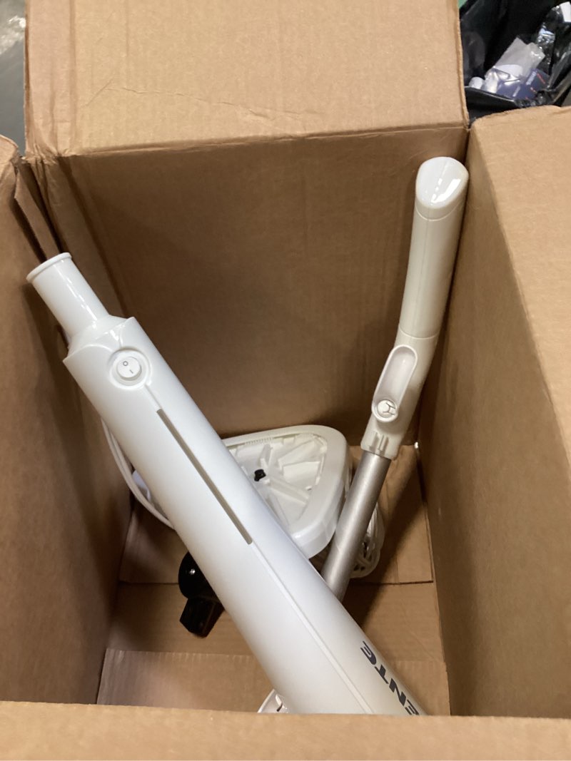 Condition photo showing As Is for OVENTE Electric Steam Mop Cleaner, 1300W Floor Steamer with Swivel Head, Refillable Water Tank and Washable Microfiber Pad for Cleaning Carpet, Hardwood, Laminate Floor, Tiles and Grout, White ST405W