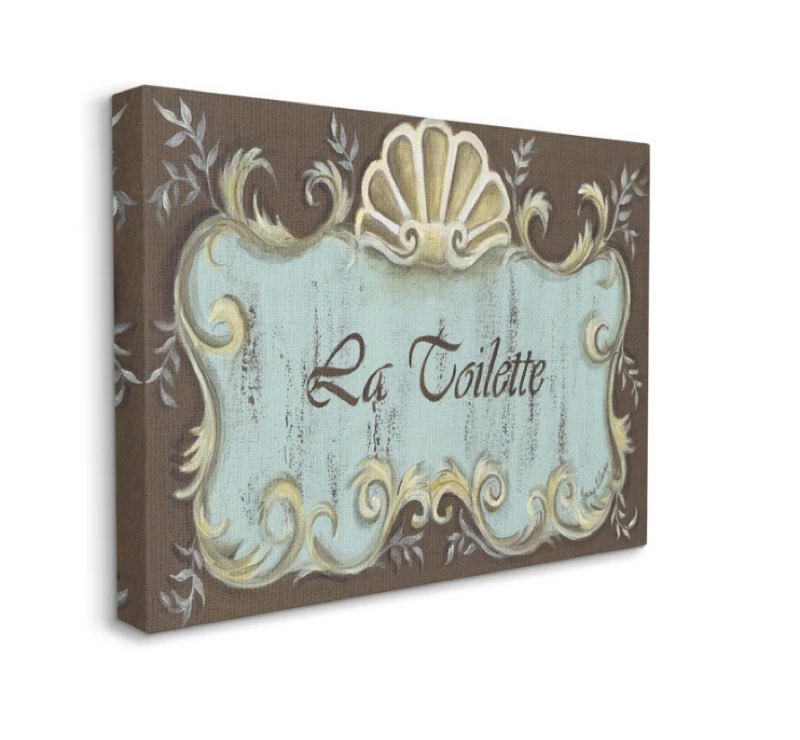 Stupell Industries La Toilette Aqua and Brown Scallop Shell Crest, 24 x 30,Design by Bonnie Wrublesky  