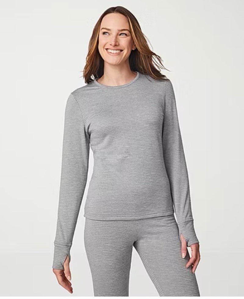 (size xl)(color grey)free country womens force grid fleece crew neck long sleeve thermal shirt