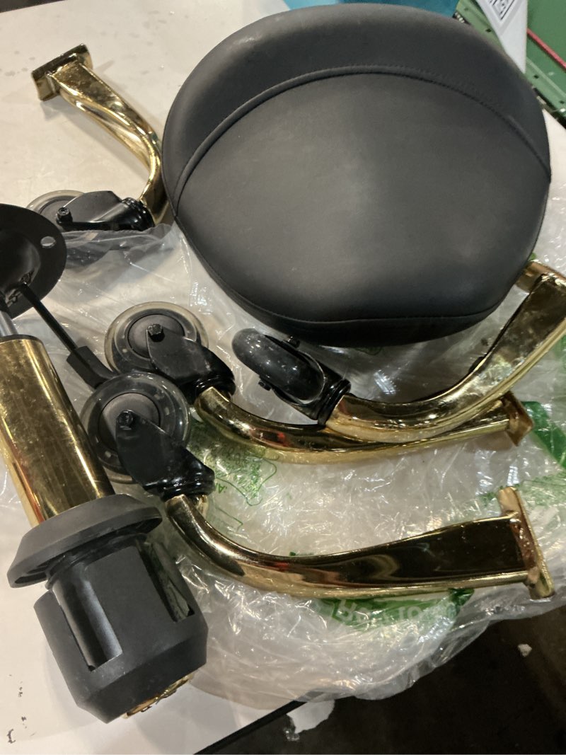 Condition photo showing As Is for physa black and gold saddle chair with backrest and height adjustable seat with back rest