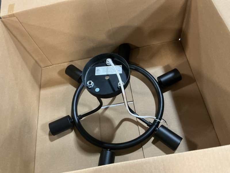 Condition photo showing Good Condition for 6 Lights Sputnik Chandelier Light Fixtures Modern Chandelier Lighting Black Semi Flush Mount Ceiling Light Industrial Starburst Style Ceiling Lamp for Kitchen Dining Room Foyer Hallway by BONLICHT Black-6c 6 Light