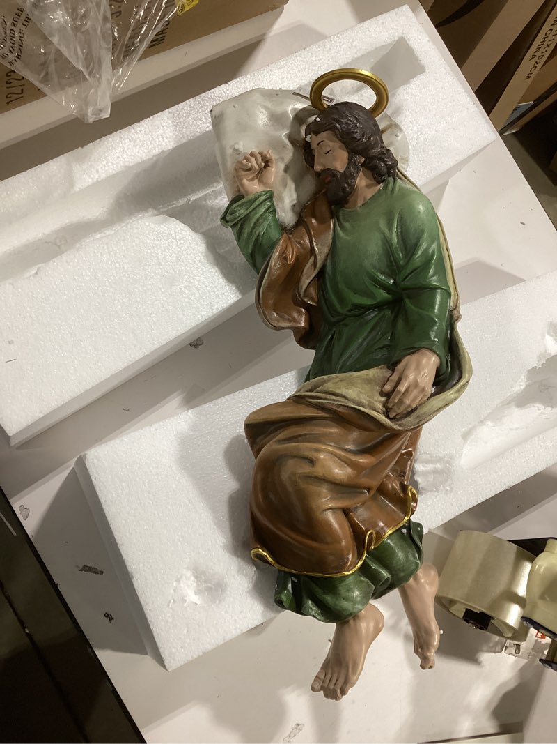 Condition photo showing Good Condition for joseph's studio by roman - sleeping st. joseph figure, life of christ, renaissance collection, 5.5" h and 22.5" w, resin and stone, religious gift, decoration